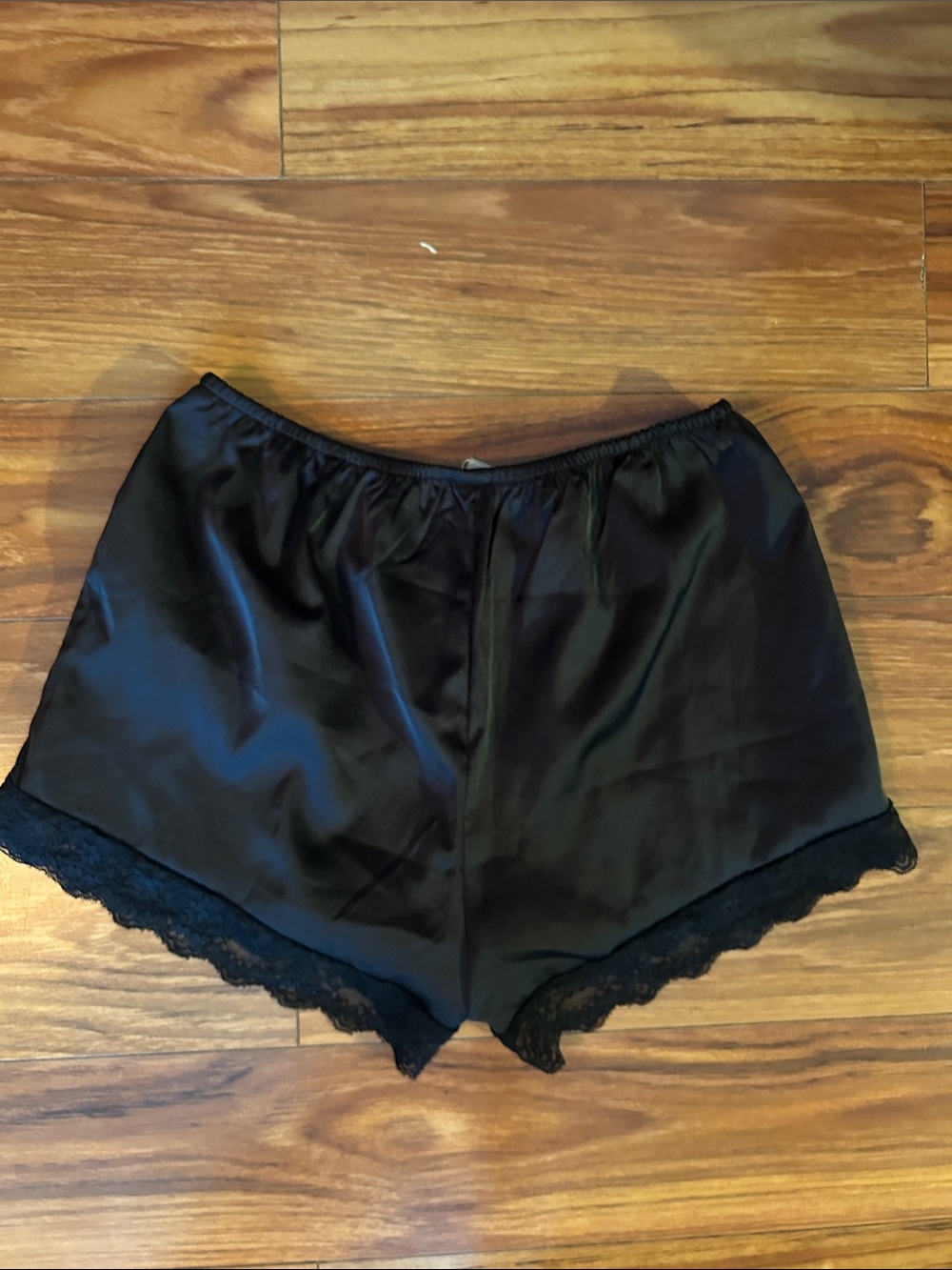 Musera Black Satin Lace Trim Shorts. Small. - Picture 5 of 5